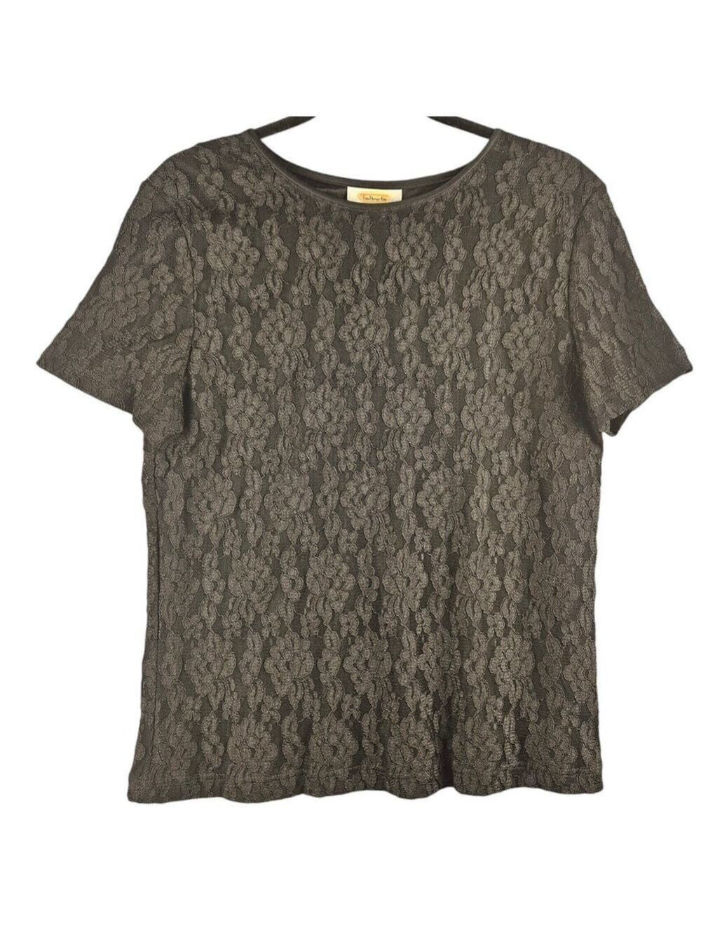Vintage Talbots Women's Lace Overlay Blouse Medium Made in USA Elegant Black...